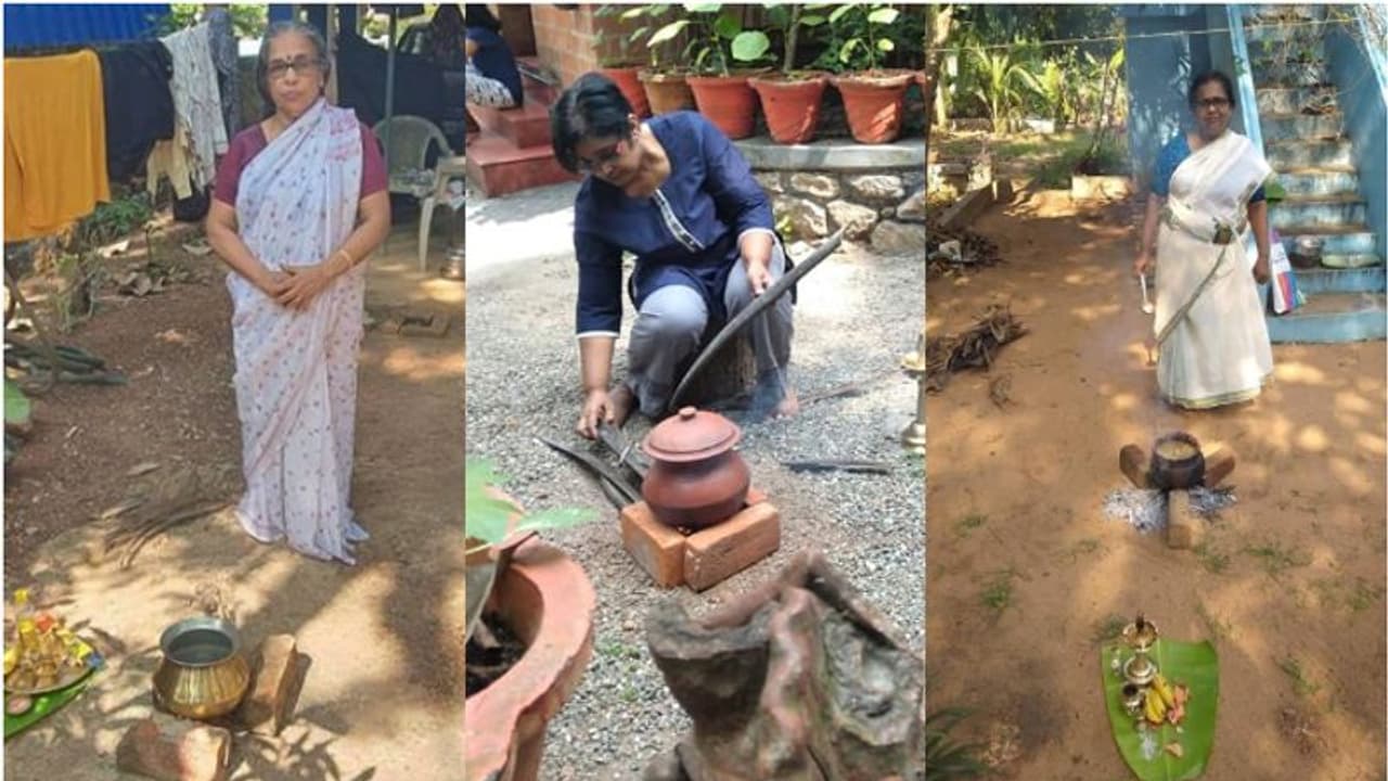 കൊറോണ: നഗരത്തിലേക്കില്ല, വീട്ടില്‍ അടുപ്പുകൂട്ടി പൊങ്കാലയിട്ട് മാതൃകയായി അമ്മമാര്‍