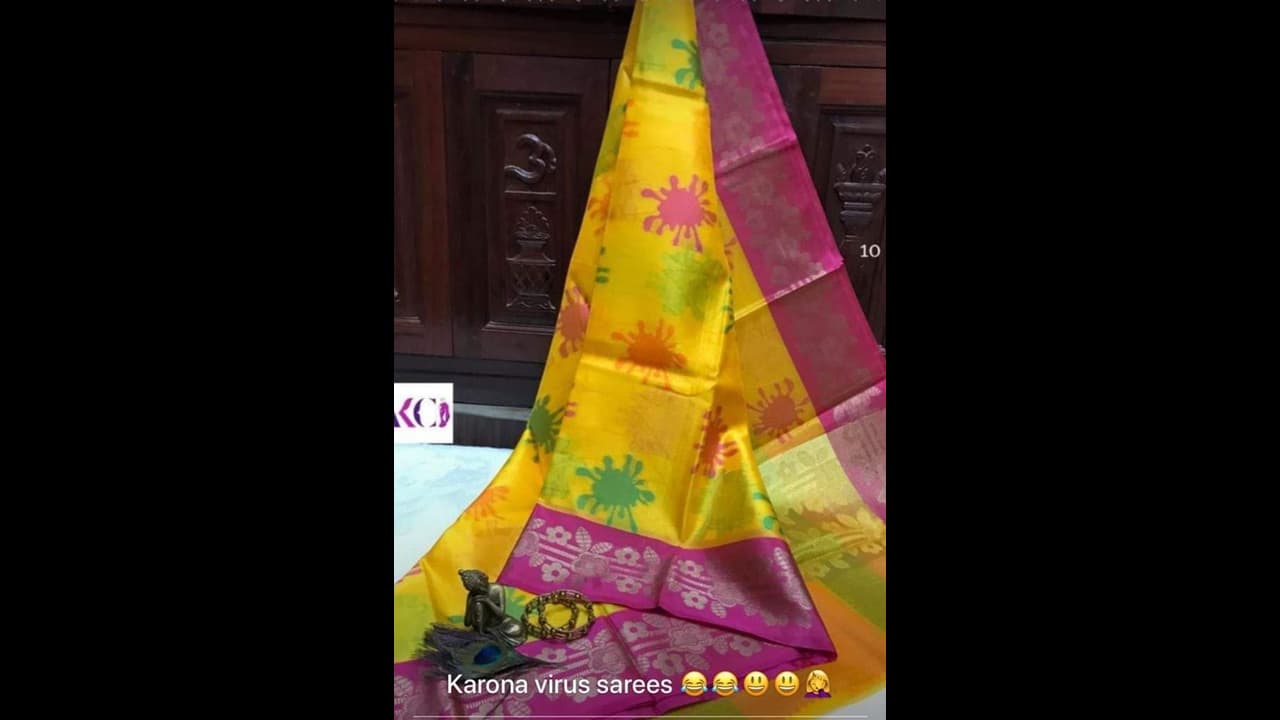 கொரோனாவுக்கு டஃப் கொடுக்கும் நம் மக்கள்..! சேலையில் கொரோனா வைரஸ்...! கொரோனாவுக்கு டஃப் கொடுக்கும் நம் மக்கள்..! சேலையில் கொரோனா வைரஸ்...!