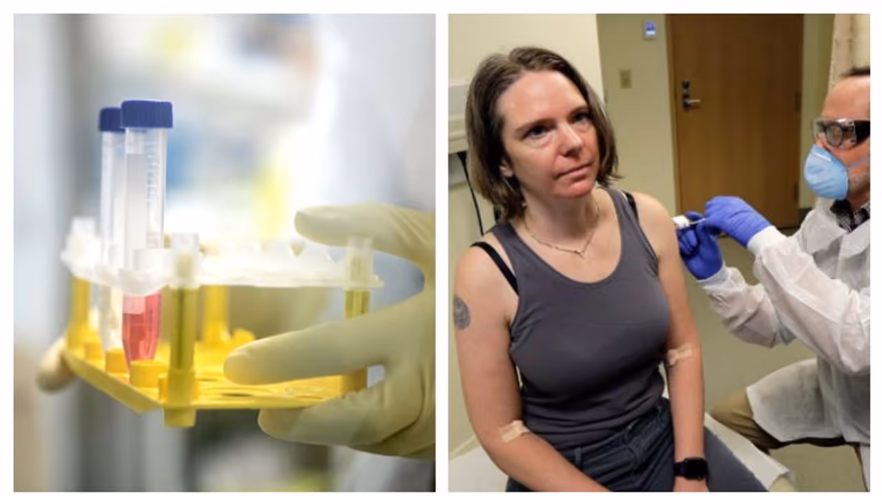 শুরু করোনা প্রতিষেধকের পরীক্ষামূলক প্রয়োগ, ২ সন্তানকে নিরাপদে রাখতে প্রথম ডোজ নিলেন এক মা শুরু করোনা প্রতিষেধকের পরীক্ষামূলক প্রয়োগ, ২ সন্তানকে নিরাপদে রাখতে প্রথম ডোজ নিলেন এক মা