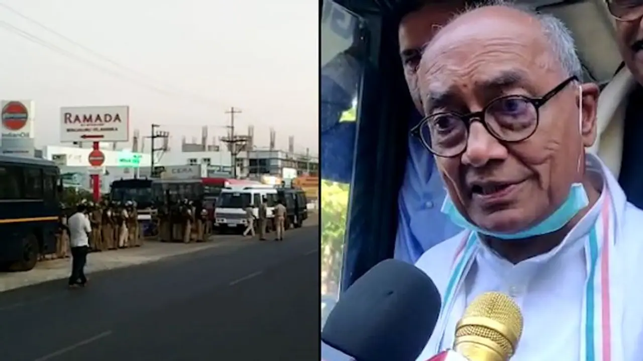 MP crisis: Congress’ Digvijay Singh Chouhan protests to meet rebel MLAs, detained by Bengaluru Police