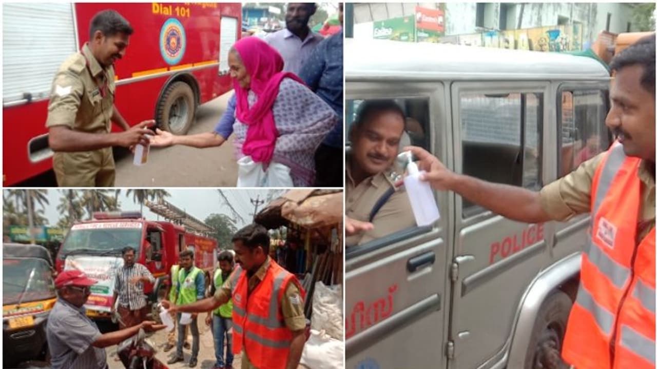 എട്ടിന മാര്ഗനിര്ദ്ദേശങ്ങള്, വഴിയാത്രക്കാര്ക്ക് സാനിറ്റൈസര്; കൊവിഡിനെ ചെറുക്കാന് സജ്ജമായി അഗ്നിശമന സേന എട്ടിന മാര്ഗനിര്ദ്ദേശങ്ങള്, വഴിയാത്രക്കാര്ക്ക് സാനിറ്റൈസര്; കൊവിഡിനെ ചെറുക്കാന് സജ്ജമായി അഗ്നിശമന സേന