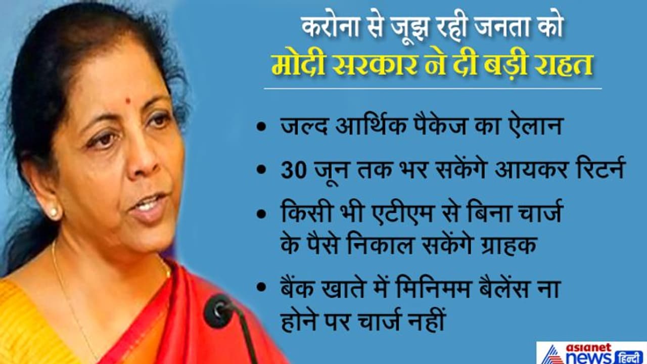 कोरोना: 30 जून तक भर सकेंगे ITR, 3 महीने तक किसी भी एटीएम से पैसे निकालने पर कोई चार्ज नहीं कोरोना: 30 जून तक भर सकेंगे ITR, 3 महीने तक किसी भी एटीएम से पैसे निकालने पर कोई चार्ज नहीं