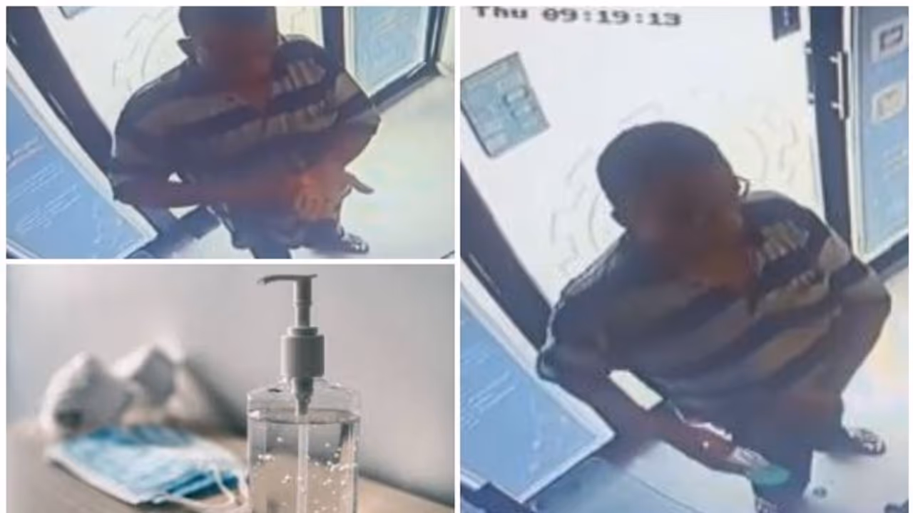 മലപ്പുറത്ത് എടിഎം കൌണ്ടറില്‍ നിന്ന് സാനിറ്റൈസര്‍ മോഷണം പോയി; മോഷ്ടാവിനെ തേടി പോലീസ് വീഡിയോ