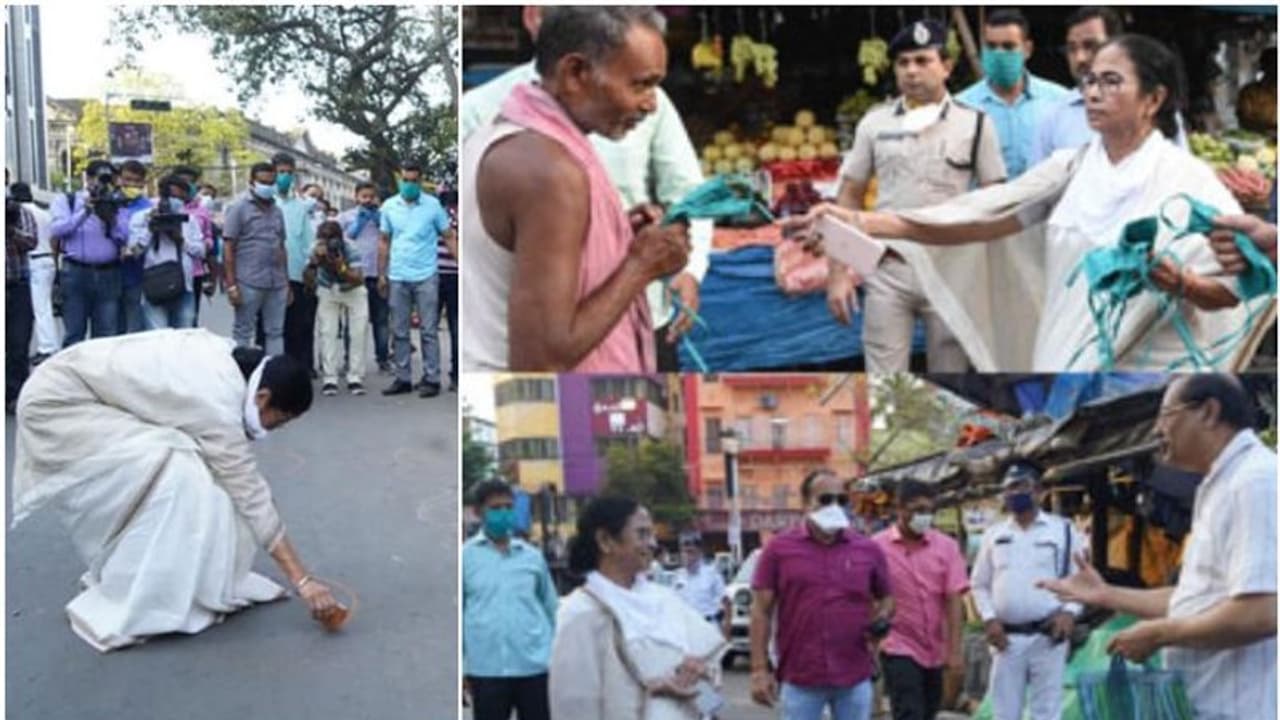 കടകള്ക്ക് മുമ്പില് കളം വരച്ചും മാസ്കുകള് വിതരണം ചെയ്തും കൊവിഡ് ബോധവല്ക്കരണവുമായി മമത, വീഡിയോ കടകള്ക്ക് മുമ്പില് കളം വരച്ചും മാസ്കുകള് വിതരണം ചെയ്തും കൊവിഡ് ബോധവല്ക്കരണവുമായി മമത, വീഡിയോ