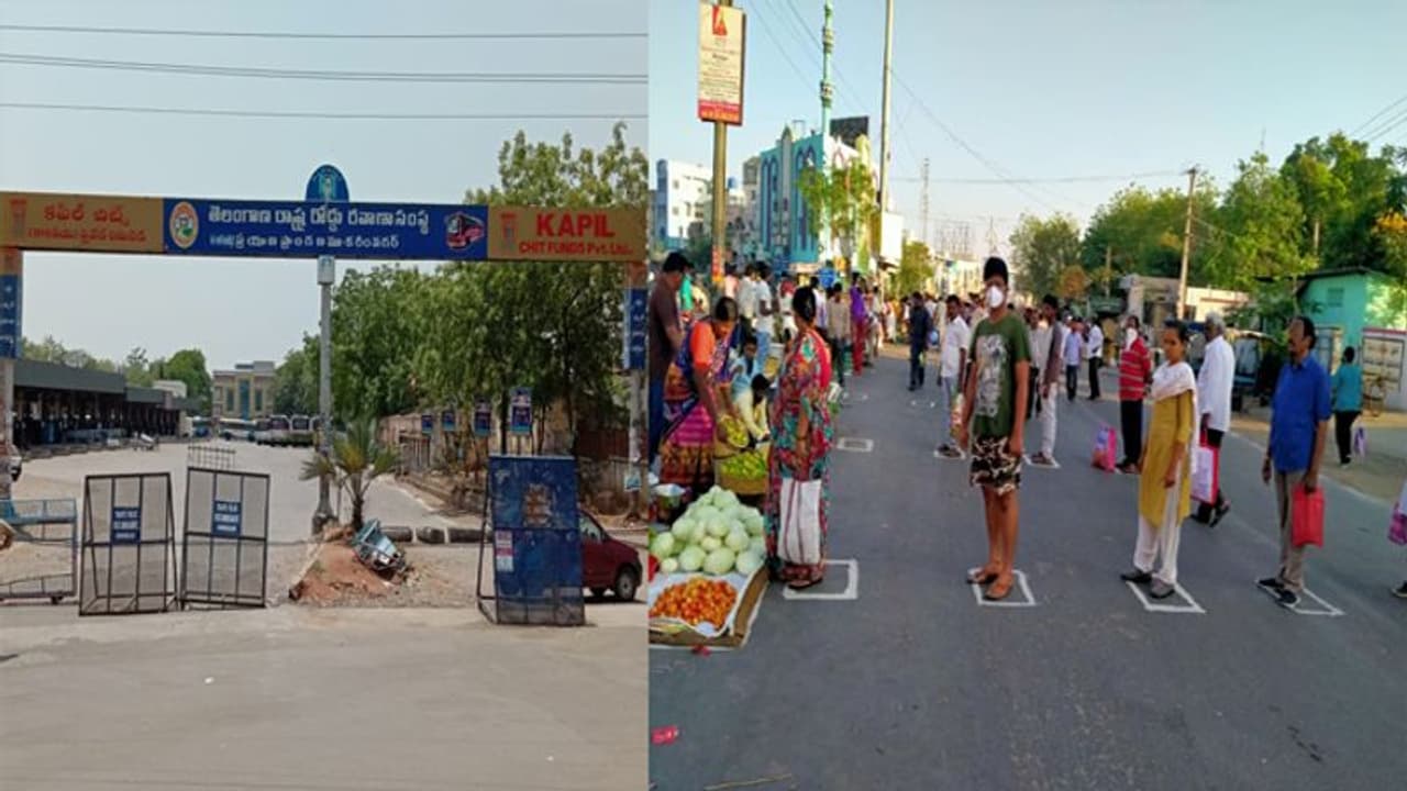 కరోనా ఎఫెక్ట్: కరీంనగర్ లో బస్టాండ్, కర్నూల్ లో నడిరోడ్డు... ఎలా మారాయంటే కరోనా ఎఫెక్ట్: కరీంనగర్ లో బస్టాండ్, కర్నూల్ లో నడిరోడ్డు... ఎలా మారాయంటే