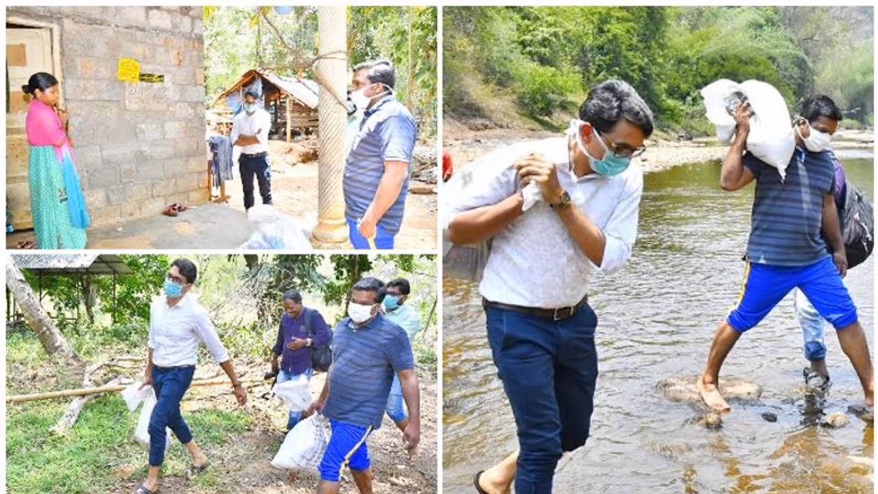 അച്ചന് കോവിലാര് മുറിച്ച് കടന്ന് അവശ്യ സാധനങ്ങളുമായി ഗിരിജന് കോളനിയിലേക്കെത്തി കളക്ടറും എംഎല്എയും അച്ചന് കോവിലാര് മുറിച്ച് കടന്ന് അവശ്യ സാധനങ്ങളുമായി ഗിരിജന് കോളനിയിലേക്കെത്തി കളക്ടറും എംഎല്എയും