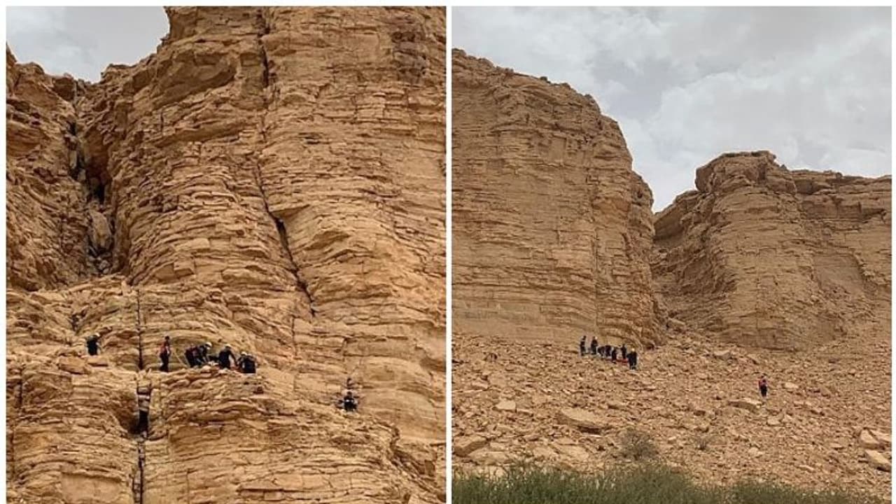 മലമുകളിൽ കുടുങ്ങിയ സൗദി പൗരനെ രക്ഷപ്പെടുത്തി മലമുകളിൽ കുടുങ്ങിയ സൗദി പൗരനെ രക്ഷപ്പെടുത്തി