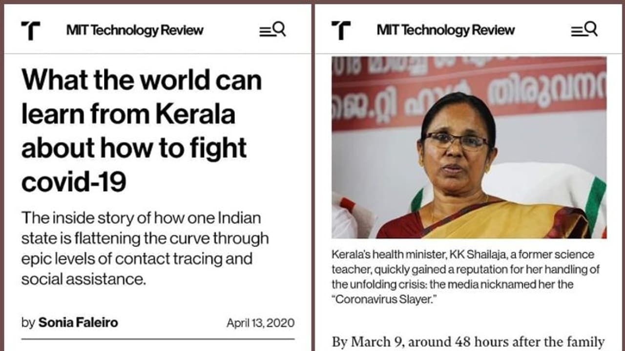 കൊവിഡ് പ്രതിരോധത്തില് കേരളം മാതൃക; പ്രശംസിച്ച് എംഐടി ടെക്നോളജി റിവ്യൂവില് ലേഖനം കൊവിഡ് പ്രതിരോധത്തില് കേരളം മാതൃക; പ്രശംസിച്ച് എംഐടി ടെക്നോളജി റിവ്യൂവില് ലേഖനം