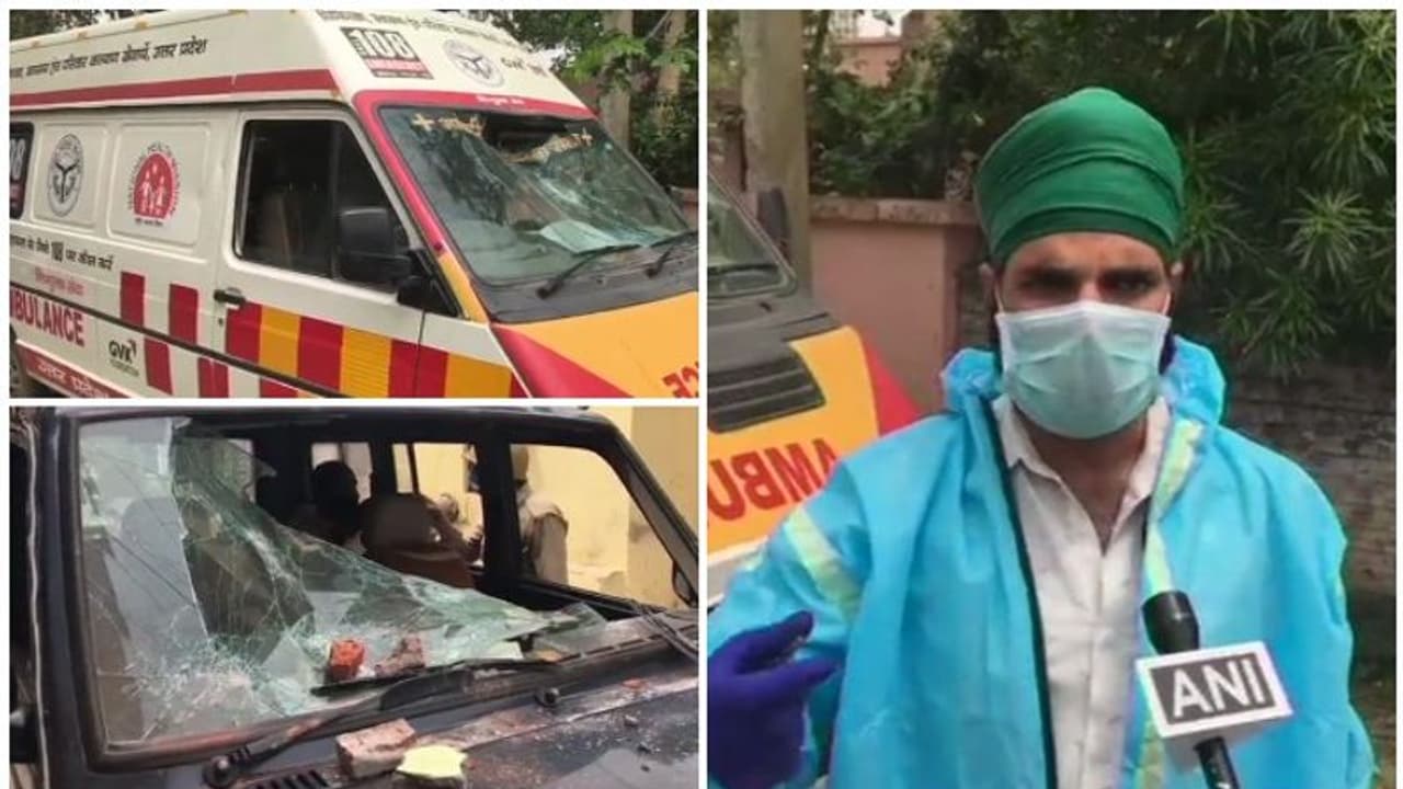 దారుణం:క్వారంటైన్‌కు తీసుకెళ్తుండగా అంబులెన్స్‌పై రాళ్ల దాడి, గాయాలు
