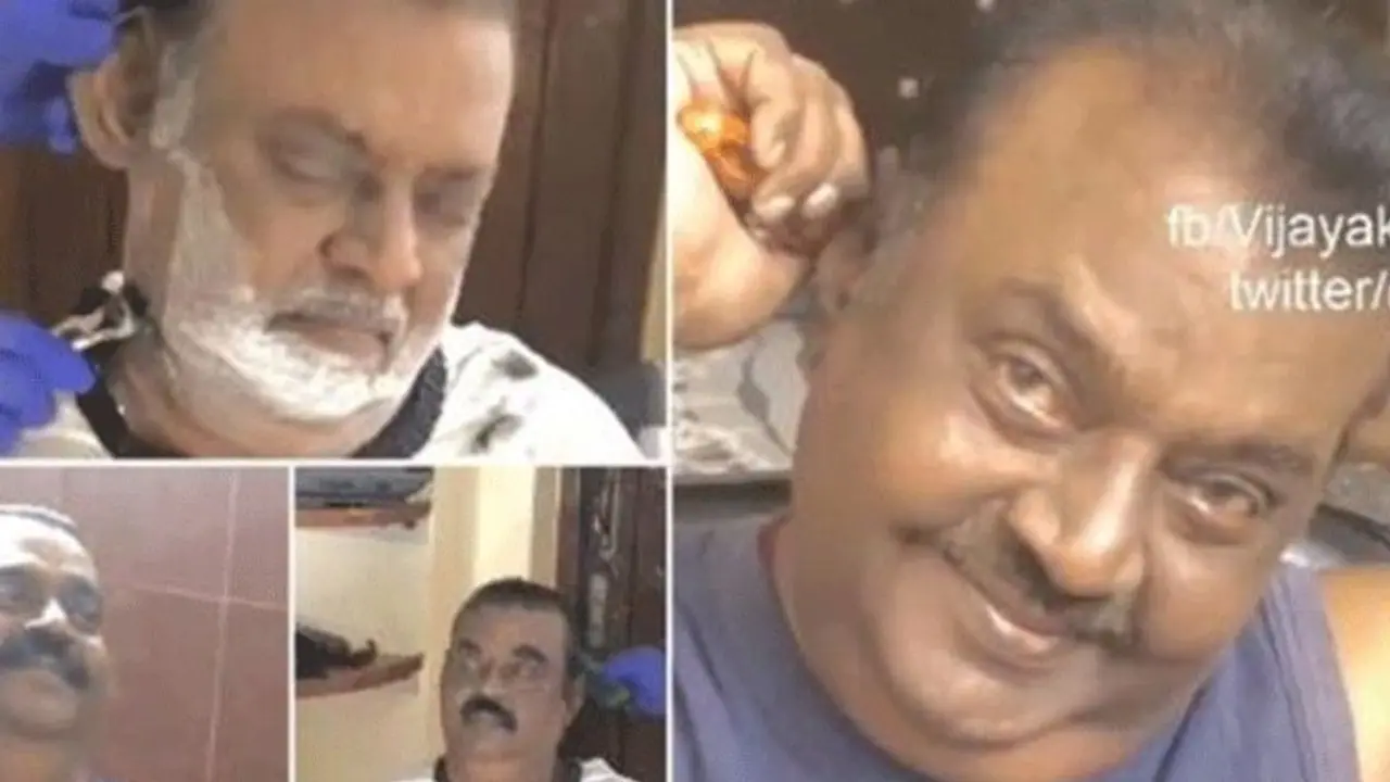 ஊரடங்கில் விஜயகாந்துக்கு முடி திருத்தி, ஷேவ் செய்த மனைவி பிரேமலதா... வைரலாகும் வீடியோ..! ஊரடங்கில் விஜயகாந்துக்கு முடி திருத்தி, ஷேவ் செய்த மனைவி பிரேமலதா... வைரலாகும் வீடியோ..!