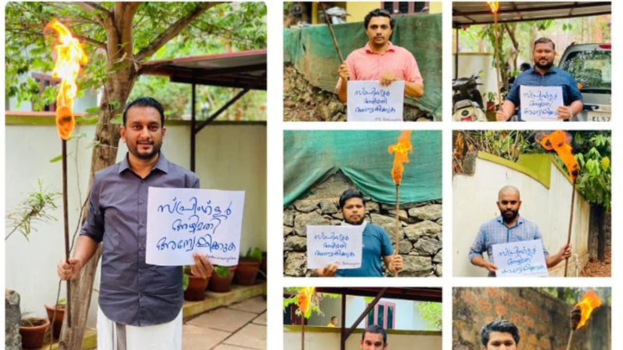 സ്പ്രിംക്ലര്‍ കരാര്‍; മുഖ്യമന്ത്രിയുടെ രാജി ആവശ്യപ്പെട്ട് യൂത്ത് ലീഗിന്‍റെ 'നട്ടുച്ച പന്തം' പ്രതിഷേധം