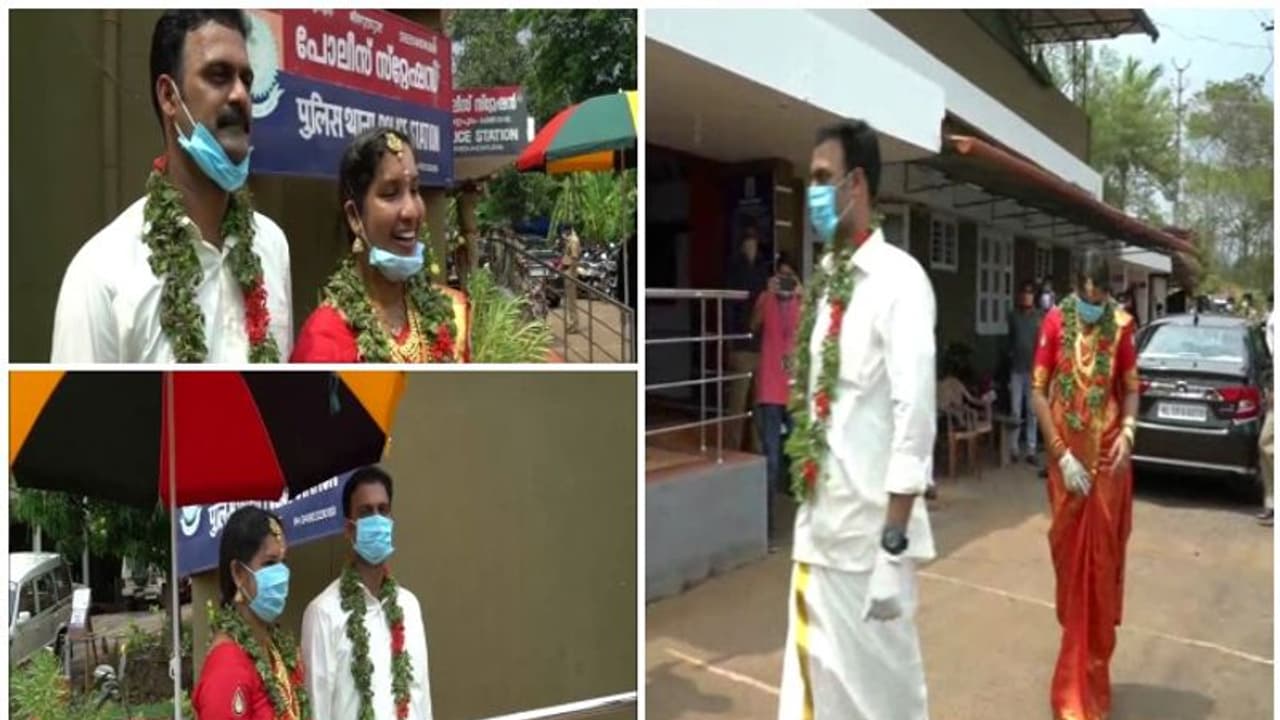 പൊലീസ് സ്റ്റേഷനില്‍ കേക്ക് മുറിച്ചും ചടങ്ങുകള്‍ ലളിതമാക്കിയും വിവാഹം; കുമ്പളയിലെ സിപിഒ അനീഷിന്‍റെ മാതൃക