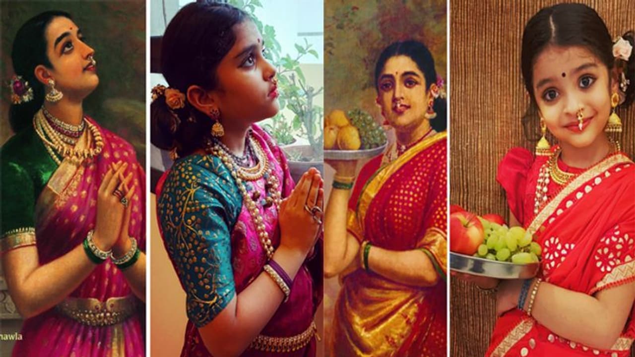 രാജാ രവി വർമ്മയുടെ ചിത്രങ്ങളായി സുന്ദരിക്കുട്ടികൾ; ഒരുക്കിയത് അമ്മ