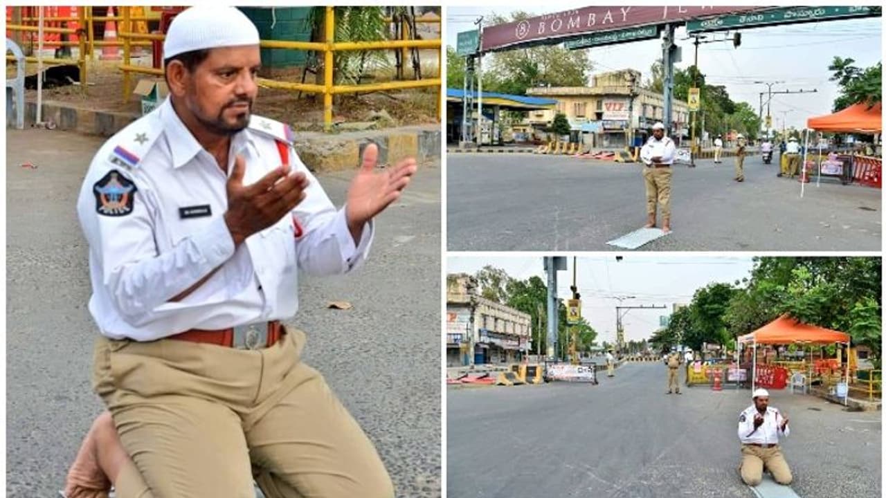 റമദാന് മാസത്തില് കൊവിഡ് 19 ഡ്യൂട്ടി; റോഡില് നിസ്കരിച്ച് പൊലീസുകാരന്, കയ്യടിച്ച് സമൂഹമാധ്യമങ്ങള് റമദാന് മാസത്തില് കൊവിഡ് 19 ഡ്യൂട്ടി; റോഡില് നിസ്കരിച്ച് പൊലീസുകാരന്, കയ്യടിച്ച് സമൂഹമാധ്യമങ്ങള്