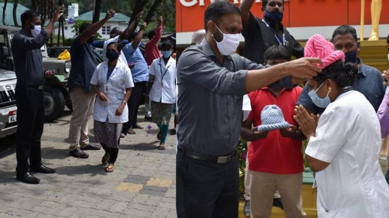 മൂന്നാറിലെ നഴ്സുമാര്‍ക്ക് ആദരം; പൊന്നാട അണിയിച്ചും പൂക്കള്‍ വിതറിയും സ്വീകരിച്ചു