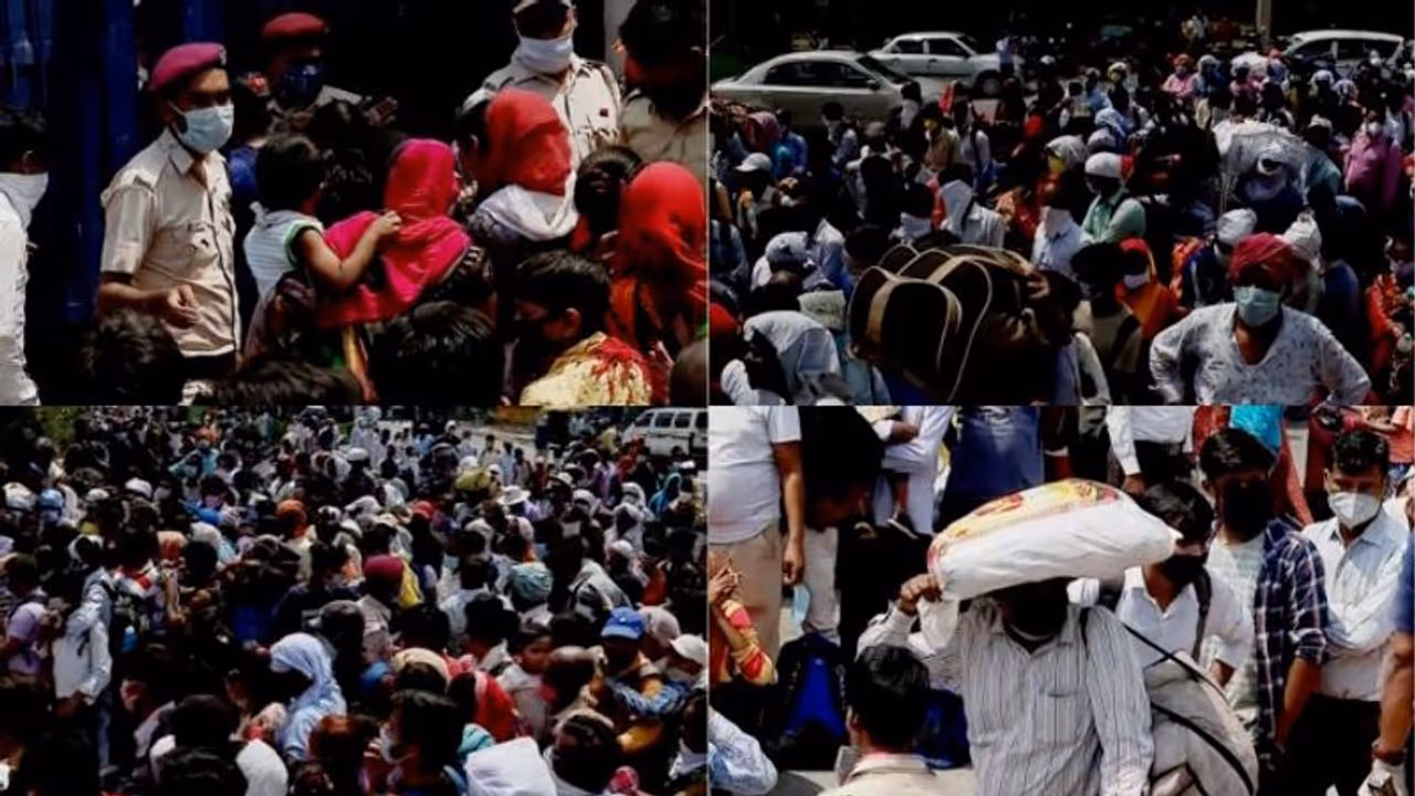 അതിഥി തൊഴിലാളികളുടെ കൂട്ടപ്പലായനം തുടരുന്നു; ദില്ലി അതിർത്തി കടക്കാൻ കിലോമീറ്ററുകൾ നീണ്ട നിര