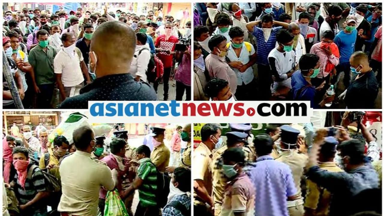 'നാട്ടിൽ പോണം', പ്രതിഷേധവുമായി കണ്ണൂരിൽ അതിഥിത്തൊഴിലാളികൾ, വിരട്ടിയോടിച്ച് പൊലീസ്