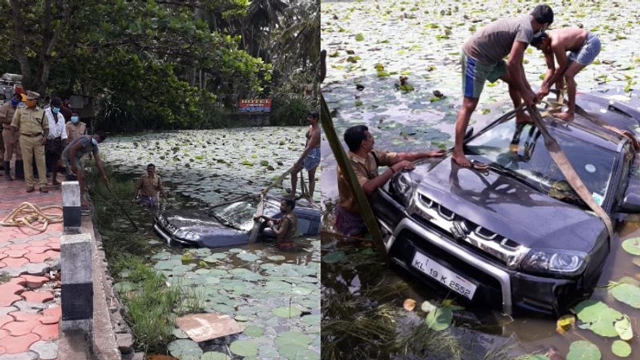 നിര്ത്തിട്ടിരുന്ന കാര് ഉരുണ്ട് വെള്ളയാണി കായലില് മുങ്ങി താണു നിര്ത്തിട്ടിരുന്ന കാര് ഉരുണ്ട് വെള്ളയാണി കായലില് മുങ്ങി താണു