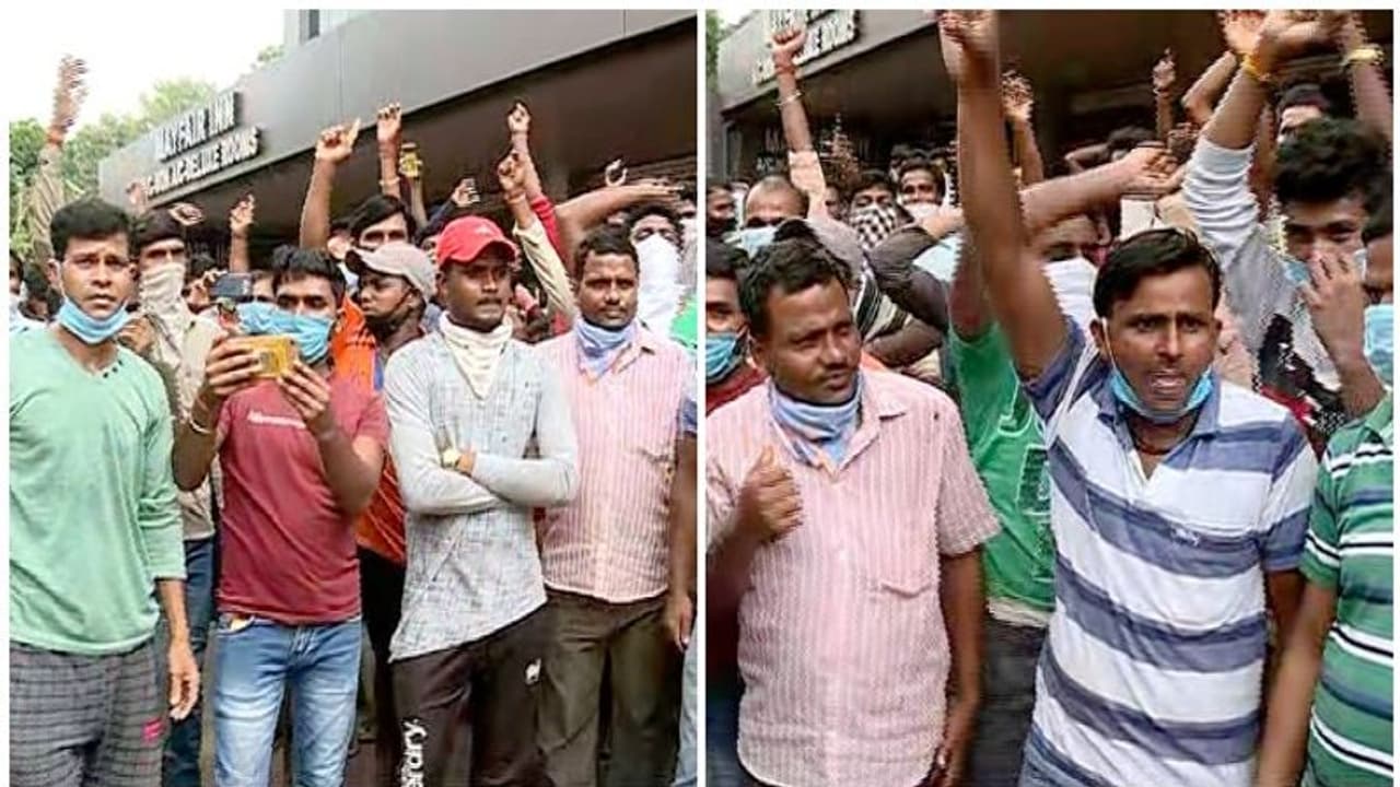 അതിഥി തൊഴിലാളികള്‍ സംഘടിച്ച് പ്രതിഷേധിക്കുന്നു, നാട്ടിലേക്ക് പോകണമെന്ന് ആവശ്യം