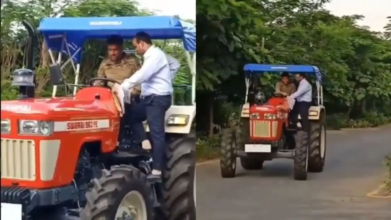 বাইক ছেড়ে এবার ট্রাকটর,নয়া বাহনে ধরা দিলেন ধোনি বাইক ছেড়ে এবার ট্রাকটর,নয়া বাহনে ধরা দিলেন ধোনি