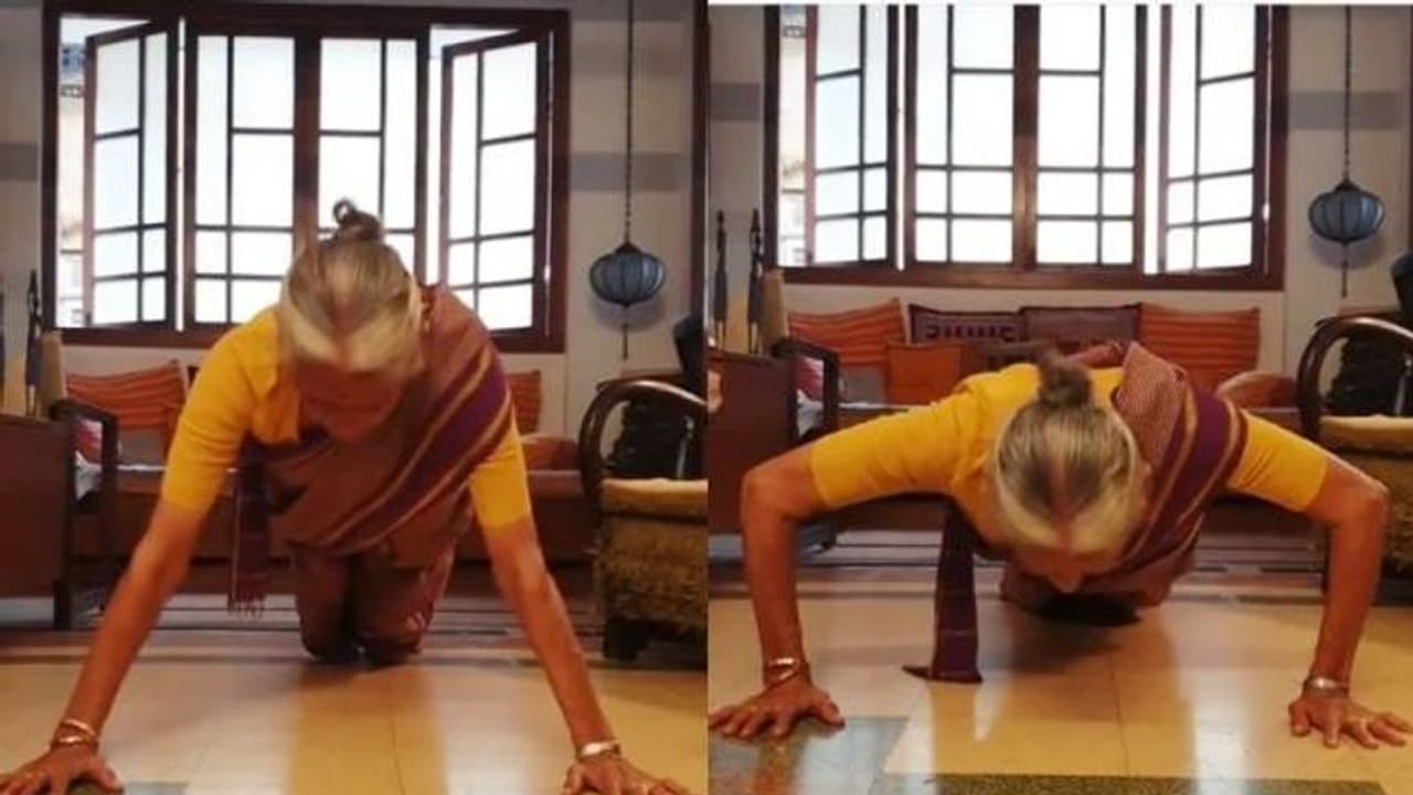 மகனை மிஞ்சிய அம்மா... 81 வயதில் சேலையில் தண்டால் எடுத்து அசத்தும் பிரபல நடிகரின் தாய்! வீடியோ..!