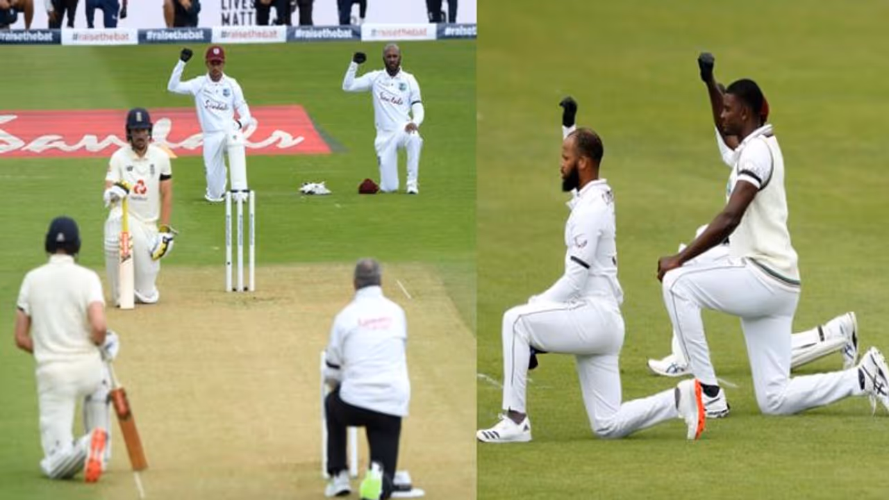 மைதானத்தில் மண்டியிட்ட இங்கிலாந்து வெஸ்ட் இண்டீஸ் வீரர்கள்..! இதுதான் காரணம்.. வீடியோ மைதானத்தில் மண்டியிட்ட இங்கிலாந்து வெஸ்ட் இண்டீஸ் வீரர்கள்..! இதுதான் காரணம்.. வீடியோ