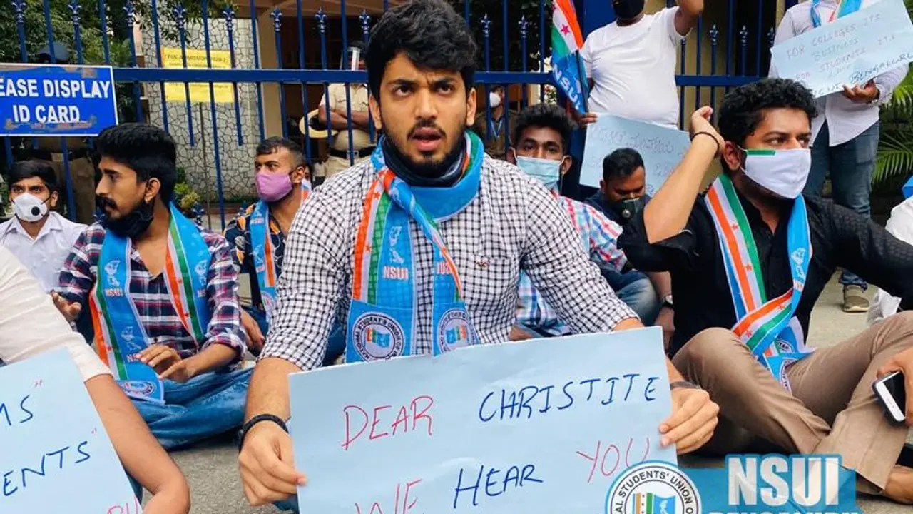 Karnataka: NSUI stages protest over Christ University going ahead with online exams Karnataka: NSUI stages protest over Christ University going ahead with online exams