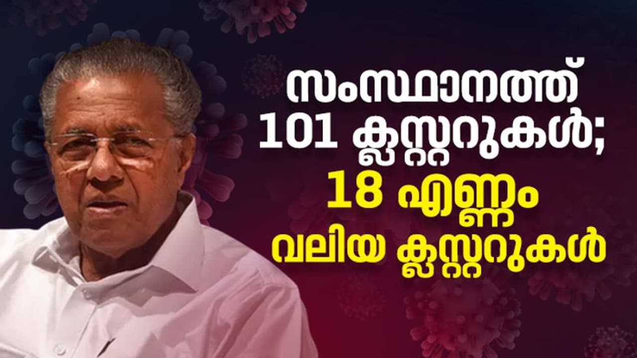 കൊവിഡ് 19: സംസ്ഥാനത്ത് 101 ക്ലസ്റ്ററുകള്; 18 എണ്ണം വലിയ ക്ലസ്റ്ററുകള് കൊവിഡ് 19: സംസ്ഥാനത്ത് 101 ക്ലസ്റ്ററുകള്; 18 എണ്ണം വലിയ ക്ലസ്റ്ററുകള്