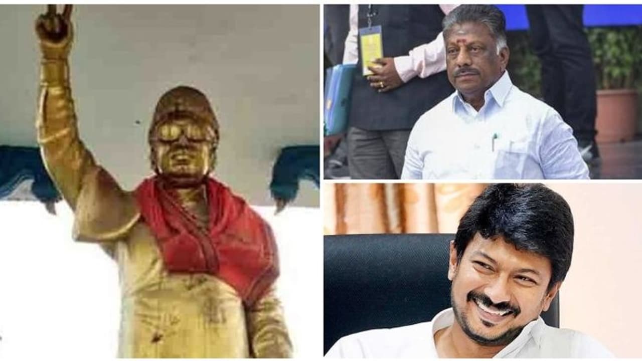 எம்.ஜி.ஆர். சிலைக்கு காவித்துண்டு... கோபத்தில் கொந்தளித்த ஓ.பன்னீர்செல்வம்... கூலாக டீல் செய்த உதயநிதி!! எம்.ஜி.ஆர். சிலைக்கு காவித்துண்டு... கோபத்தில் கொந்தளித்த ஓ.பன்னீர்செல்வம்... கூலாக டீல் செய்த உதயநிதி!!