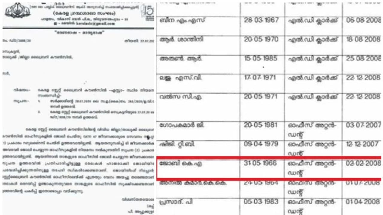 ലൈബ്രറി കൗൺസിലില് പിന്വാതില് നിയമനങ്ങള്ക്ക് പുറമെ വ്യാജരേഖ ചമച്ചയാളെ സ്ഥിരപ്പെടുത്തി ലൈബ്രറി കൗൺസിലില് പിന്വാതില് നിയമനങ്ങള്ക്ക് പുറമെ വ്യാജരേഖ ചമച്ചയാളെ സ്ഥിരപ്പെടുത്തി
