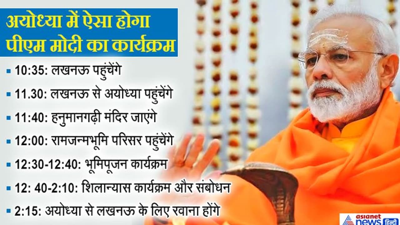 Ram Temple Bhoomi Pujan: PM Modi to be in Ayodhya for 3 hours; here is full schedule Ram Temple Bhoomi Pujan: PM Modi to be in Ayodhya for 3 hours; here is full schedule