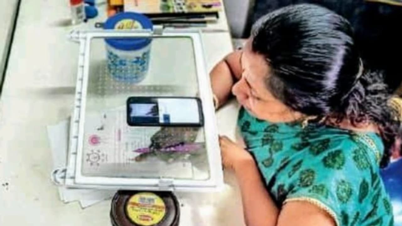 শিক্ষিকার অনলাইন ক্লাসের ছবি ভাইরাল, রেফ্রিজারেটরের ট্রে রেখেই পড়াচ্ছেন তিনি শিক্ষিকার অনলাইন ক্লাসের ছবি ভাইরাল, রেফ্রিজারেটরের ট্রে রেখেই পড়াচ্ছেন তিনি