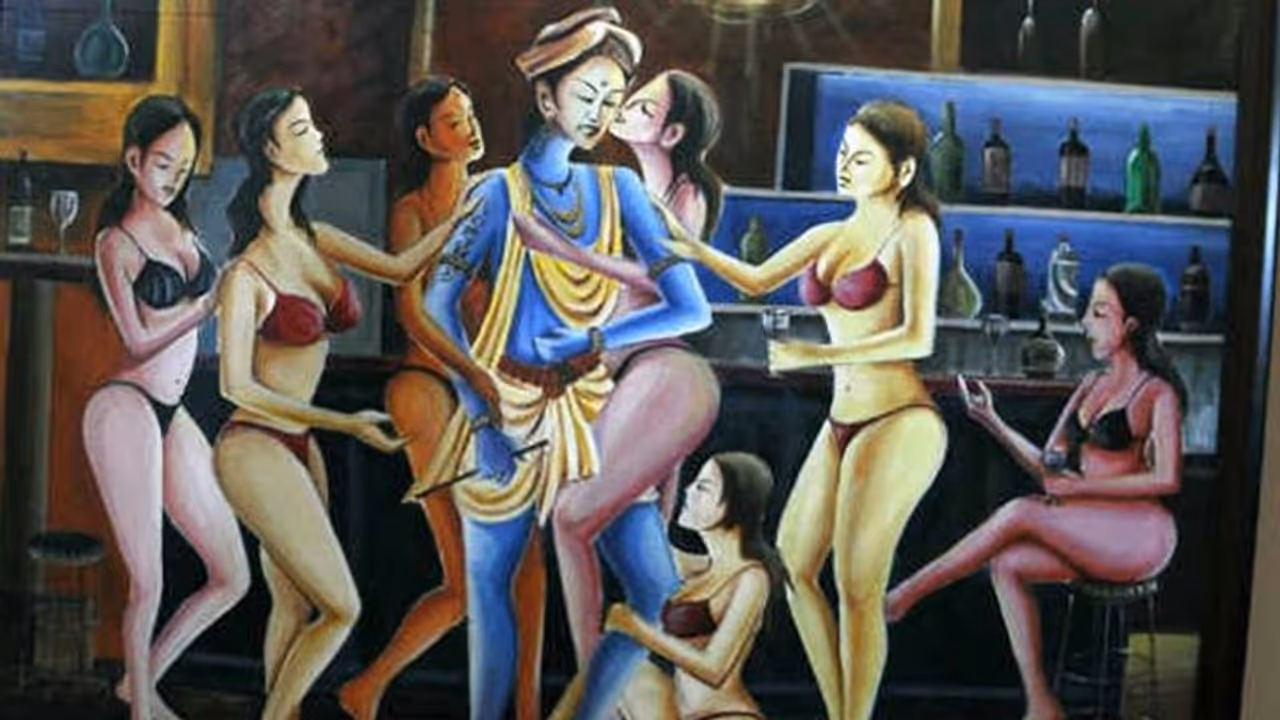 Muslim artist portrays Lord Krishna to be with women clad in bikinis. Isn’t this blasphemy?