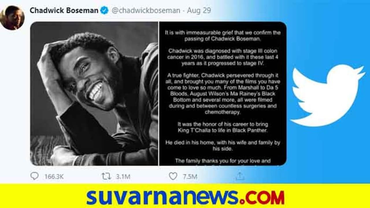 ಟ್ವಿಟರ್ ಹಿಸ್ಟರಿಯಲ್ಲೇ ಅತ್ಯಧಿಕ ಲೈಕ್ಸ್ ಪಡೆದ ಚಡ್ವಿಕ್ ಬೋಸ್ಮನ್ ಕೊನೆಯ ಪೋಸ್ಟ್