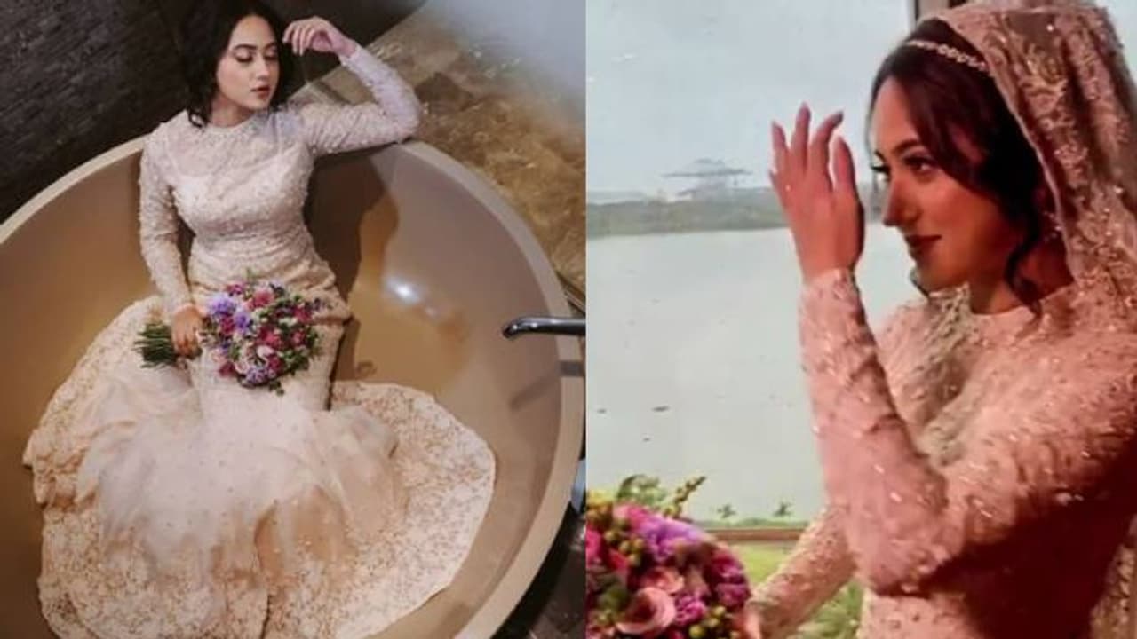 487 മണിക്കൂറുകള്‍ കൊണ്ട് ഒരുക്കിയ വിവാഹവസ്ത്രത്തില്‍ അതിമനോഹരിയായി മിയ