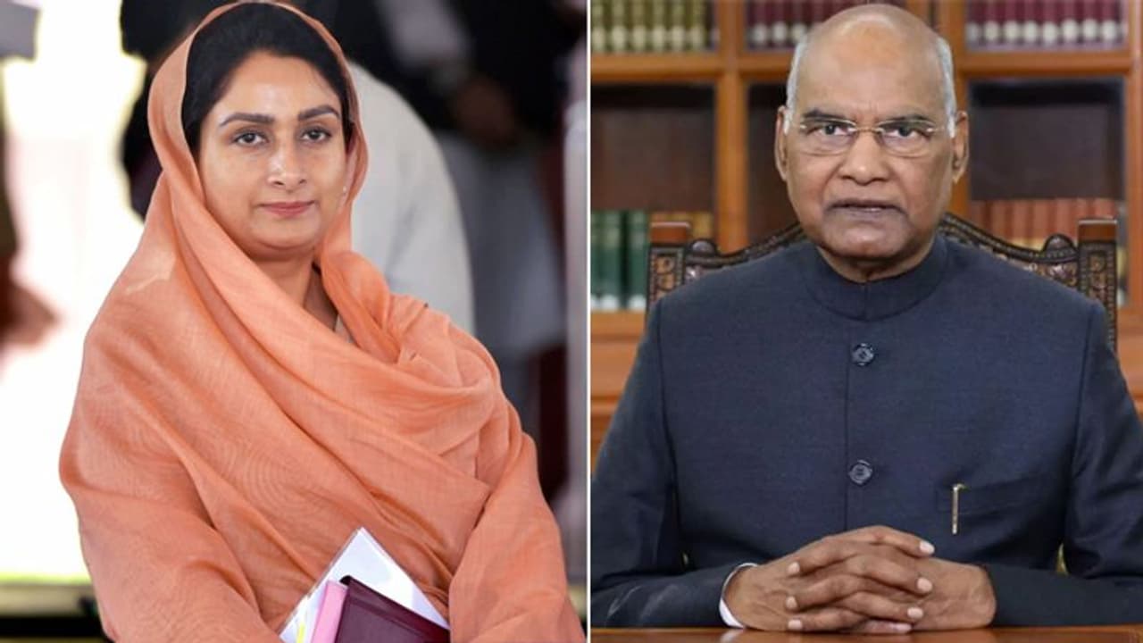 President Ram Nath Kovind accepts resignation of Harsimrat Kaur amid farm bills row President Ram Nath Kovind accepts resignation of Harsimrat Kaur amid farm bills row