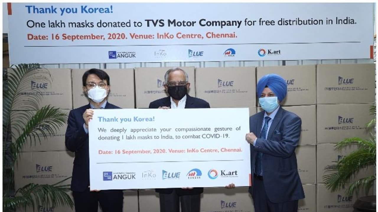 സൌജന്യ വിതരണം, ടിവിഎസിന് ഒരു ലക്ഷം മാസ്‌ക്കുകള്‍ നല്‍കി ദക്ഷിണ കൊറിയ