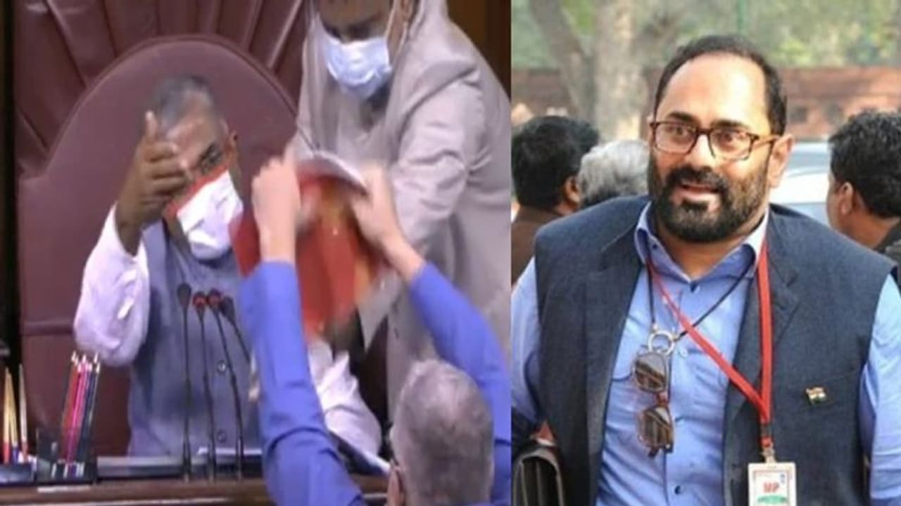 மாநிலங்களவையில் அமளி: எதிர்க்கட்சி எம்பிக்களை கடுமையாக விளாசிய எம்.பி ராஜீவ் சந்திரசேகர் மாநிலங்களவையில் அமளி: எதிர்க்கட்சி எம்பிக்களை கடுமையாக விளாசிய எம்.பி ராஜீவ் சந்திரசேகர்