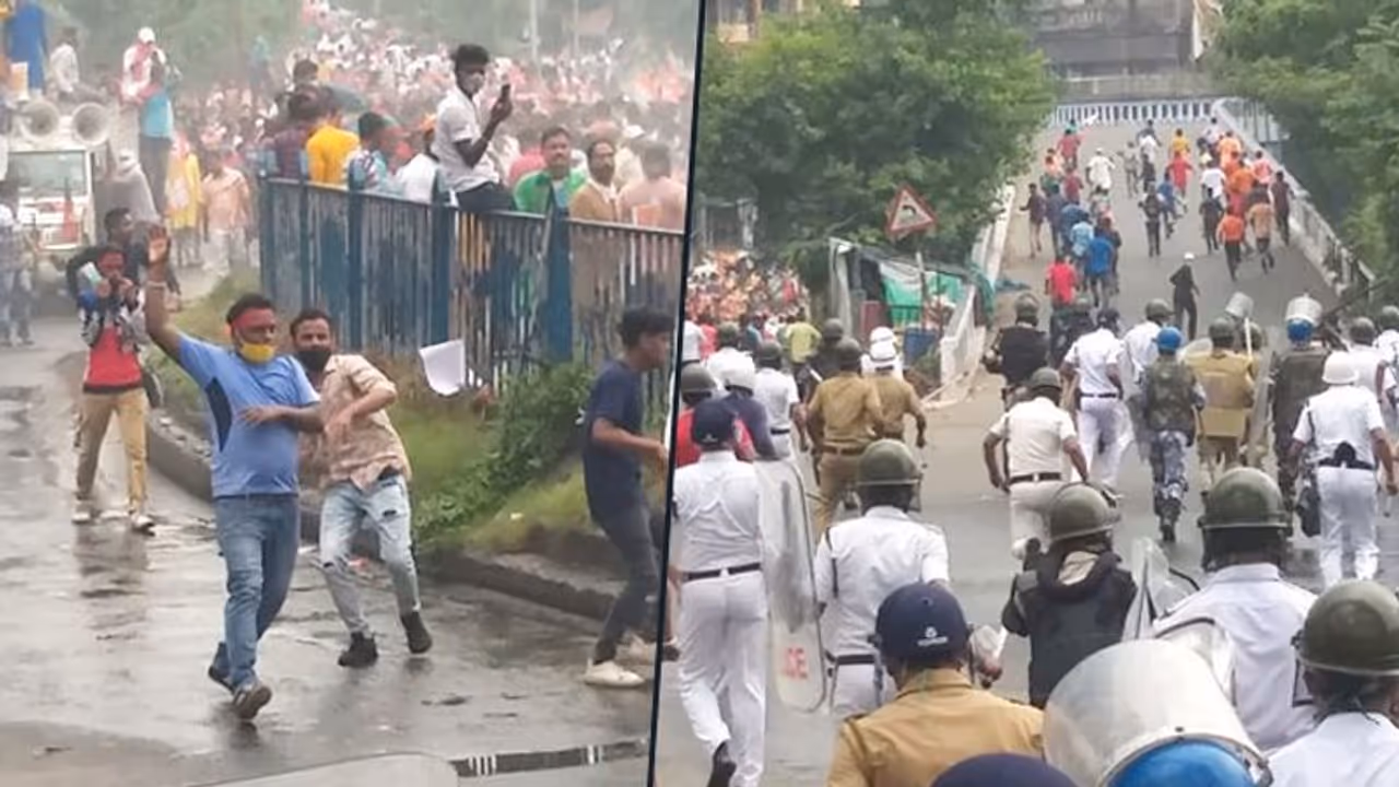 Violent clash erupts between West Bengal Police and BJP workers during protest march Violent clash erupts between West Bengal Police and BJP workers during protest march