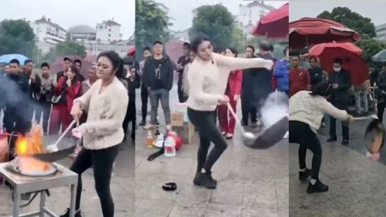 നൂഡിൽസ് പാകമാകും; പാത്രത്തെ വട്ടംചുറ്റി യുവതിയുടെ 'ഗന്നം സ്റ്റൈൽ'; വൈറലായി വീഡിയോ !