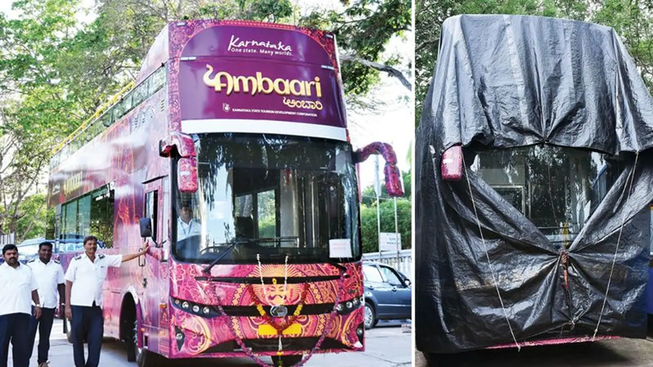 Mysuru Dasara: Ambaari double decker bus unused due to serial lights Mysuru Dasara: Ambaari double decker bus unused due to serial lights