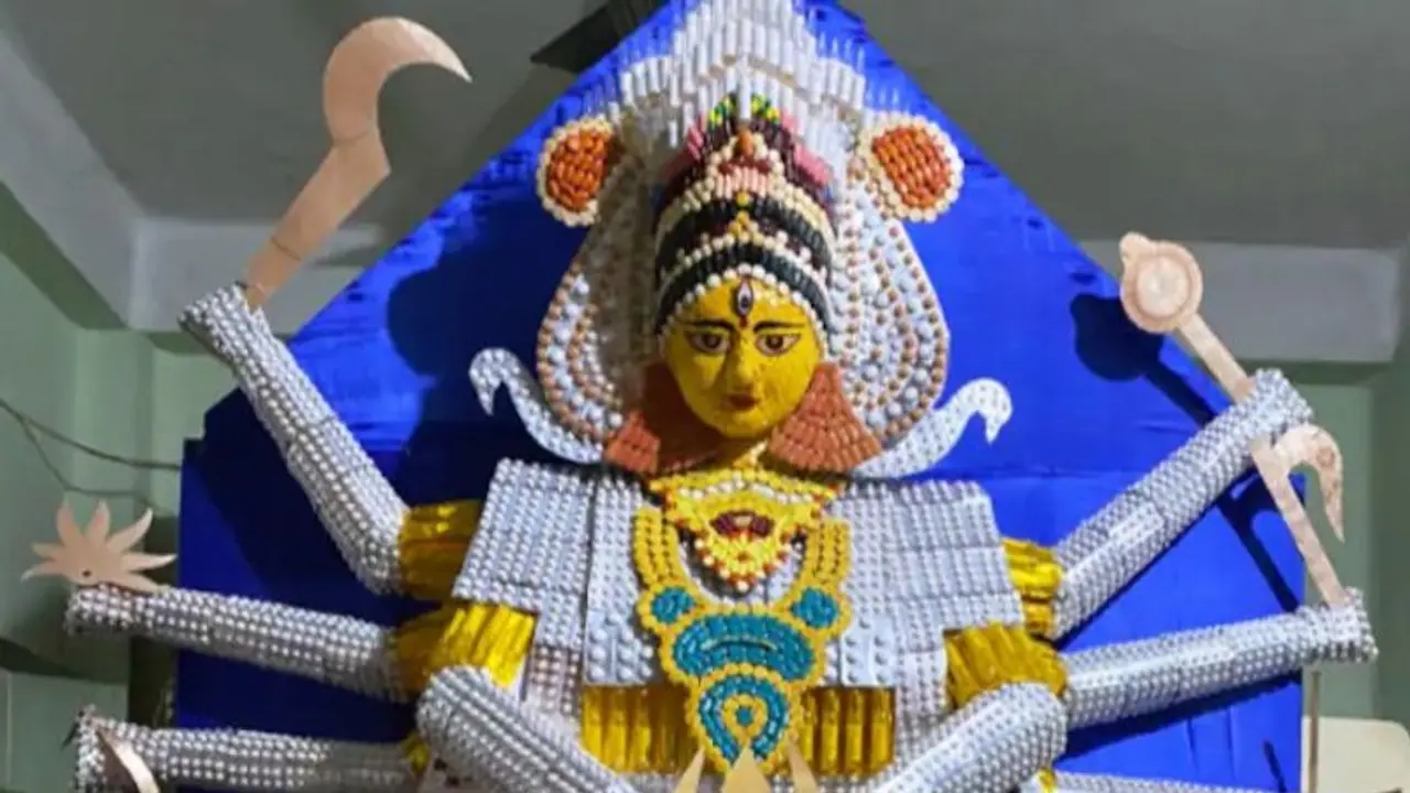 A Durga idol from strips of expired tablets and injections!