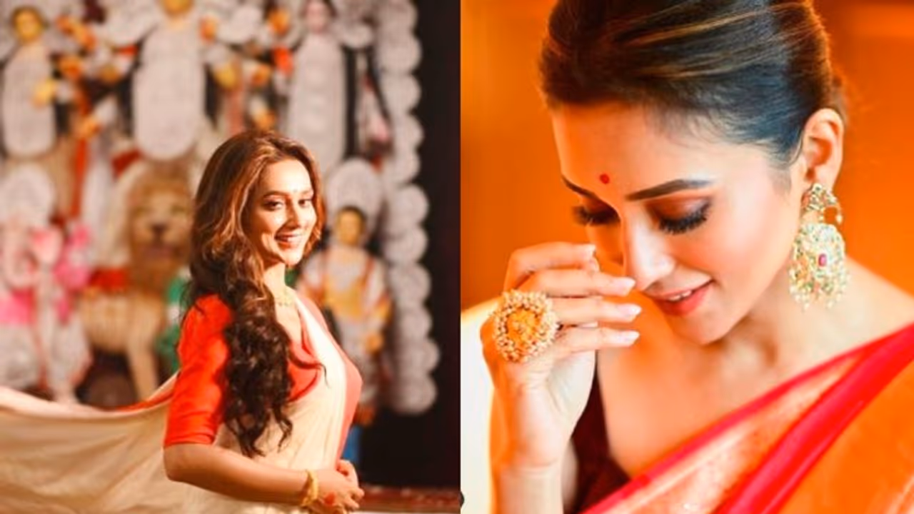 পুজোর 'ব্লুজ'এ মন হারাল মিমির, লাল সাদা শাড়িতে আঁচল ছড়িয়ে বঙ্গতনয়া পুজোর 'ব্লুজ'এ মন হারাল মিমির, লাল সাদা শাড়িতে আঁচল ছড়িয়ে বঙ্গতনয়া