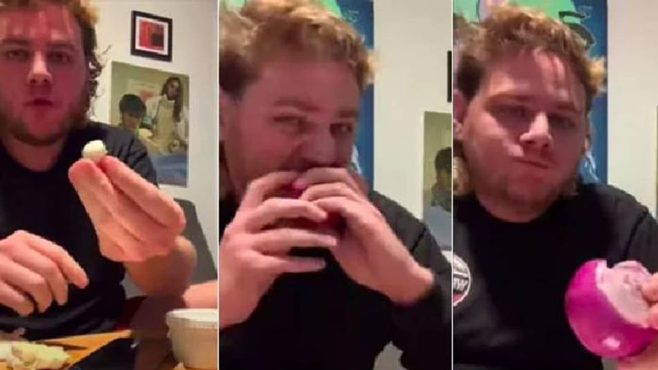 രുചിയും മണവും നഷ്ടപ്പെട്ടു; സവാളയും വെളുത്തുള്ളിയും പച്ചയ്ക്ക് കഴിക്കുന്ന യുവാവ്; വീഡിയോ വൈറല്‍