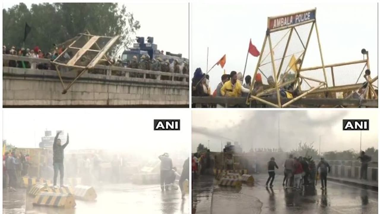 'ദില്ലി ചലോ' മാർച്ചിന് നേരെ ജലപീരങ്കി, പൊലീസ് നടപടി, സംഘർഷം, അതിർത്തി അടച്ചു