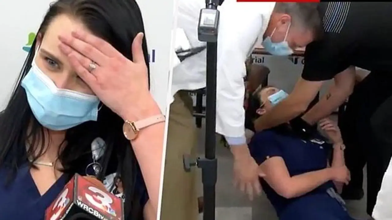Nurse faints on live TV after Covid vaccine shot