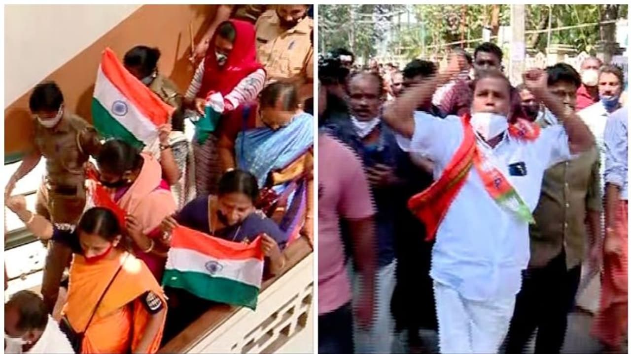 പാലക്കാട് നഗരസഭയിൽ പ്രതിഷേധം: ദേശീയ പതാകയുമായി സിപിഎം, ജയ് ശ്രീറാം വിളിച്ച് ബിജെപി പാലക്കാട് നഗരസഭയിൽ പ്രതിഷേധം: ദേശീയ പതാകയുമായി സിപിഎം, ജയ് ശ്രീറാം വിളിച്ച് ബിജെപി