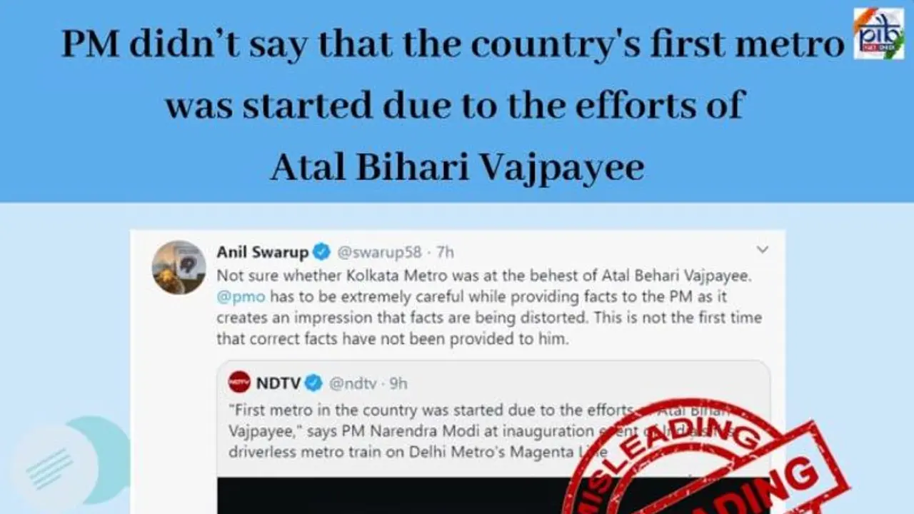 Fact check: NDTV misquoted PM Modi on Vajpayee's role in Delhi Metro Fact check: NDTV misquoted PM Modi on Vajpayee's role in Delhi Metro