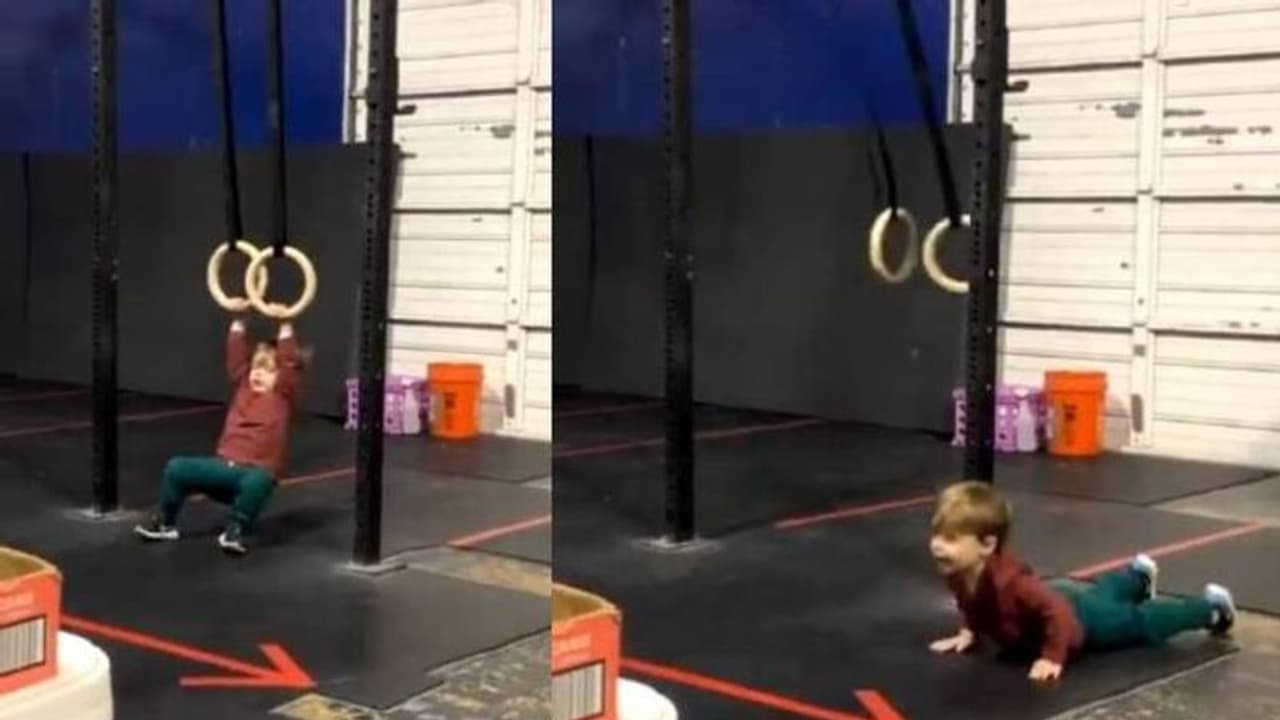 ജിമ്മില്‍ ക്രോസ്ഫിറ്റ് വര്‍ക്കൗട്ട് ചെയ്യുന്ന കുരുന്ന്; വൈറലായി വീഡിയോ