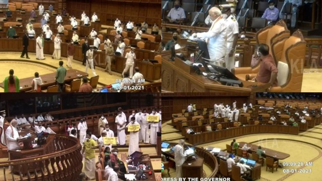 ഗവർണറുടെ നയപ്രഖ്യാപന പ്രസംഗം തുടങ്ങി, പ്രതിഷേധിച്ച ശേഷം പ്രതിപക്ഷം ഇറങ്ങിപ്പോയി